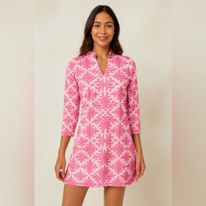 NWT Erma’s Closet Pink &‎ White Floral Tunic Dress XL Spandex Comfort Career NEW